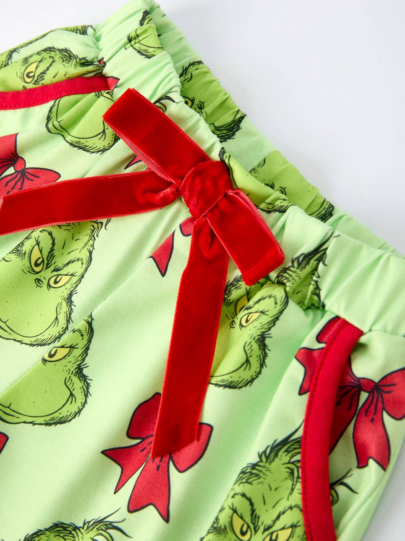 Green Christmas  Character Bow Print Girls Pajama Set