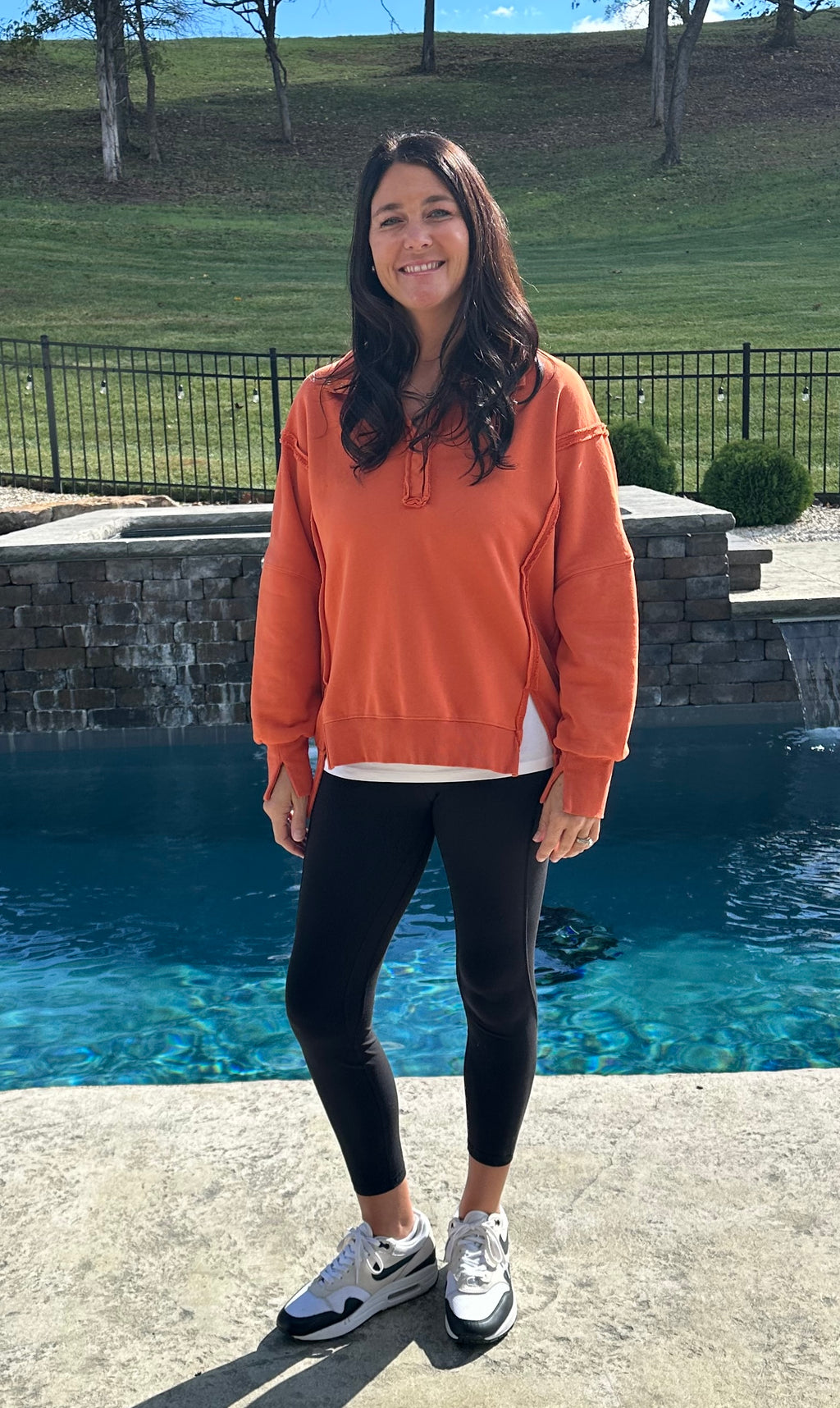 Solid Collared Drop Shoulder Side Slit Sweatshirt