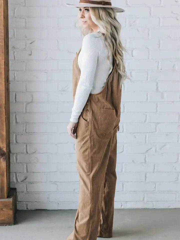 Solid Corduroy Pocket Overalls for Fall and Everyday Wear