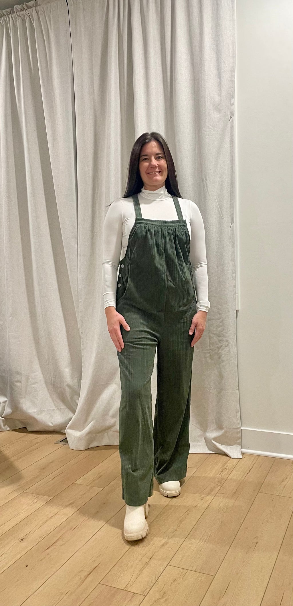 Solid Corduroy Pocket Overalls for Fall and Everyday Wear