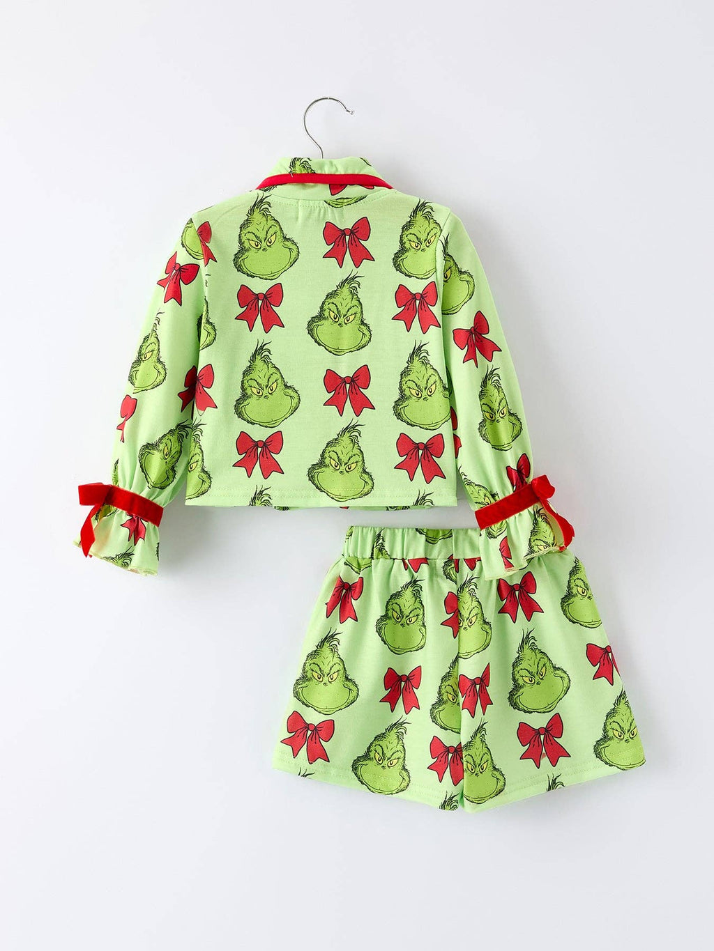 Green Christmas  Character Bow Print Girls Pajama Set
