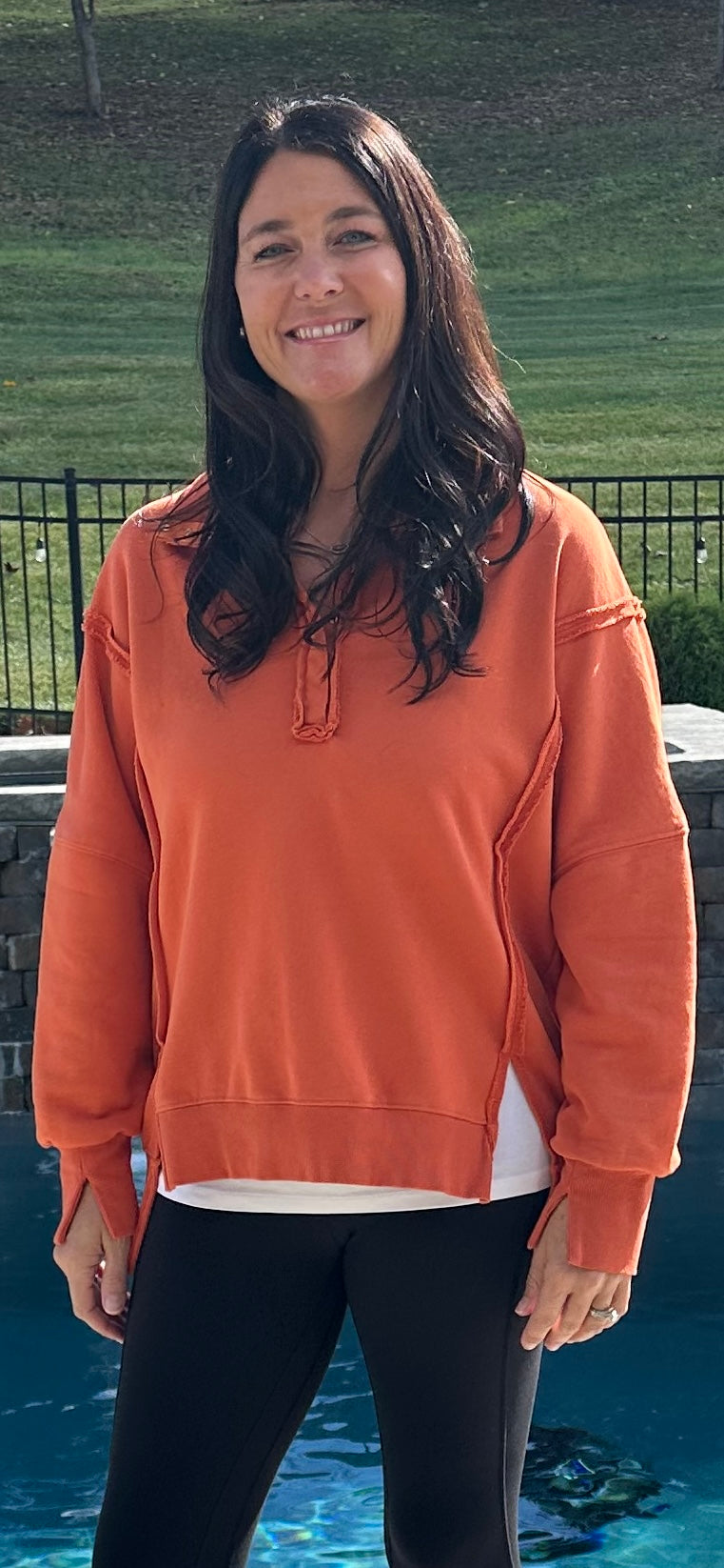 Solid Collared Drop Shoulder Side Slit Sweatshirt