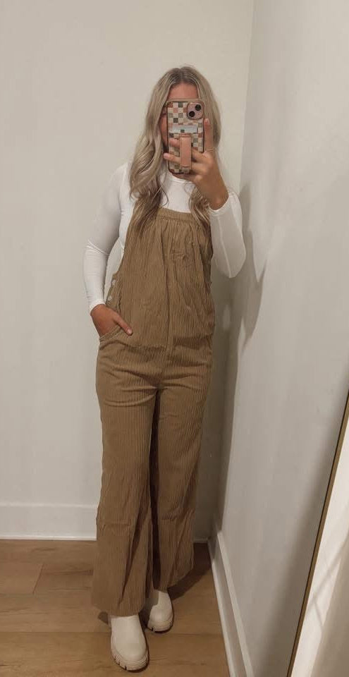 Solid Pocketed Corduroy Overalls for Everyday Wear