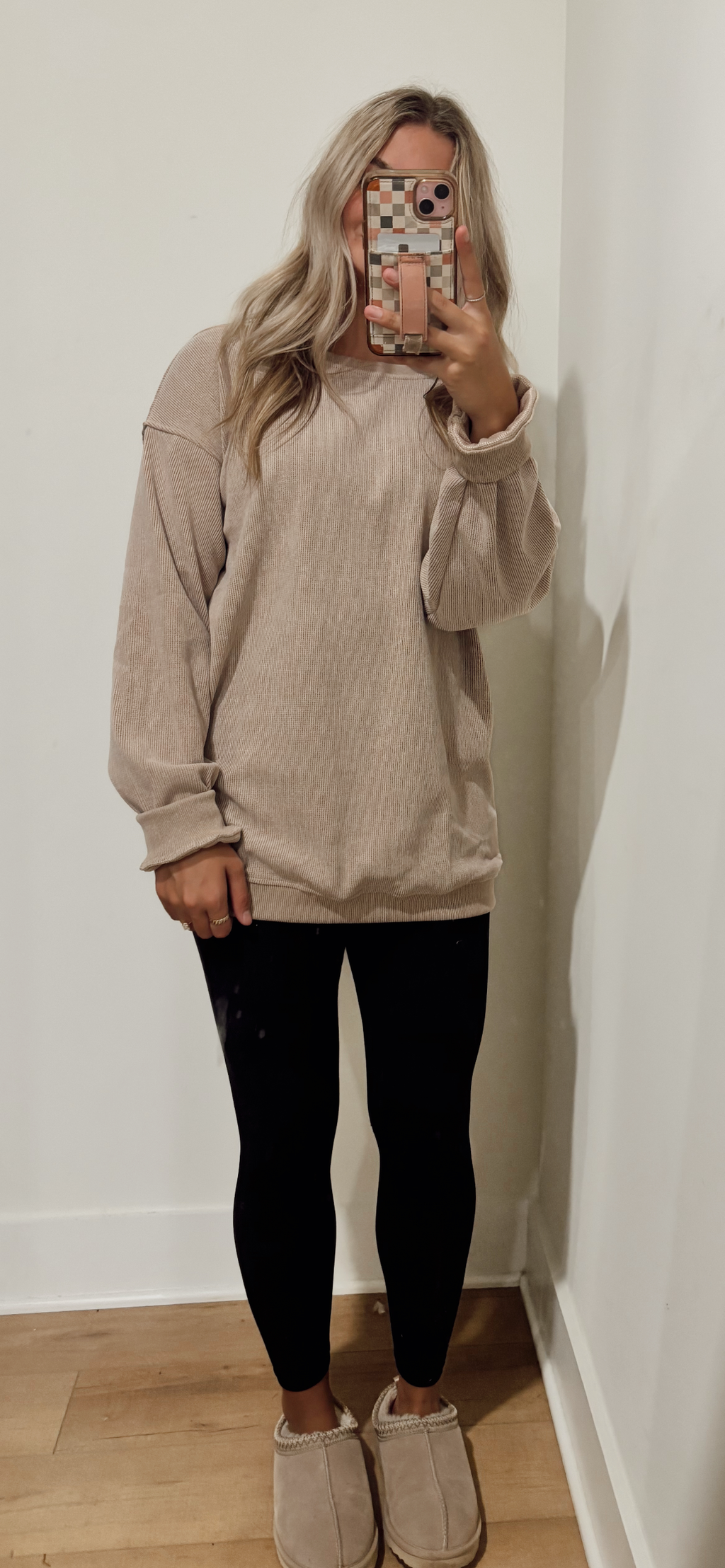 Custom Solid Ribbed Knit Round Neck Pullover Sweatshirt