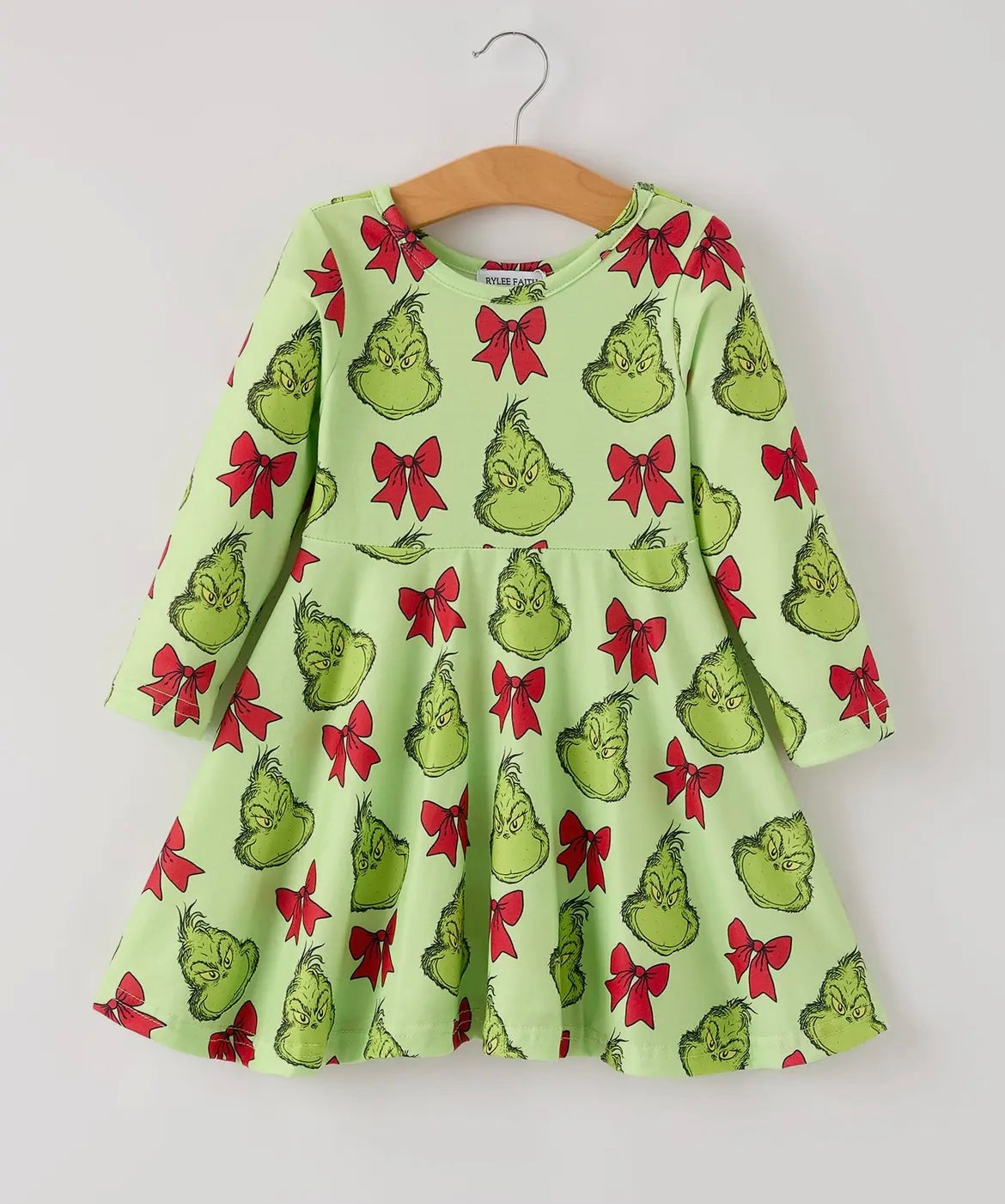 Green Christmas Character Bow Dress