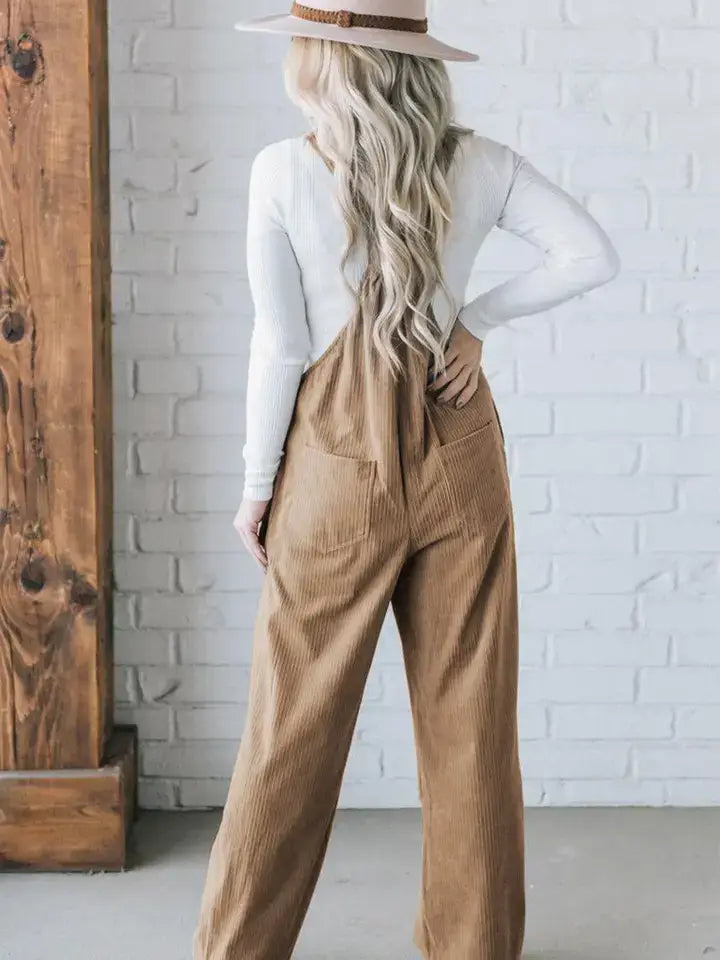 Solid Corduroy Pocket Overalls for Fall and Everyday Wear